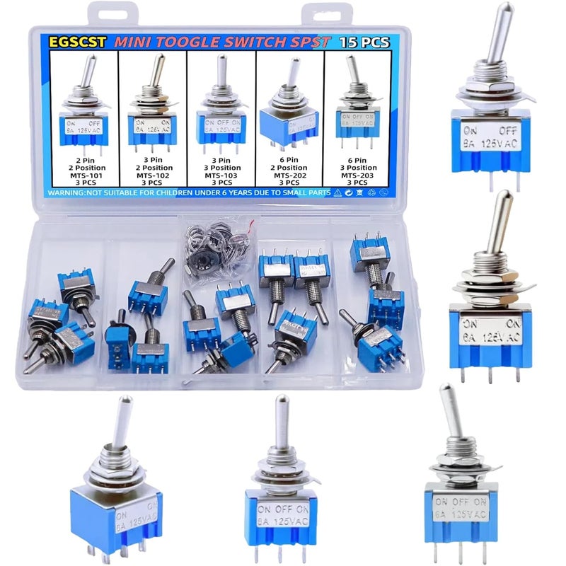 EGSCST 5 قيم 15 قطعة مجموعة مفاتيح التبديل الصغيرة SPST 6A 125V ON/Off/ON 2/3/6 دبابيس 2/3 موضع مفاتيح روكر الصغيرة 6 أمبير 125 فولت - Image 1